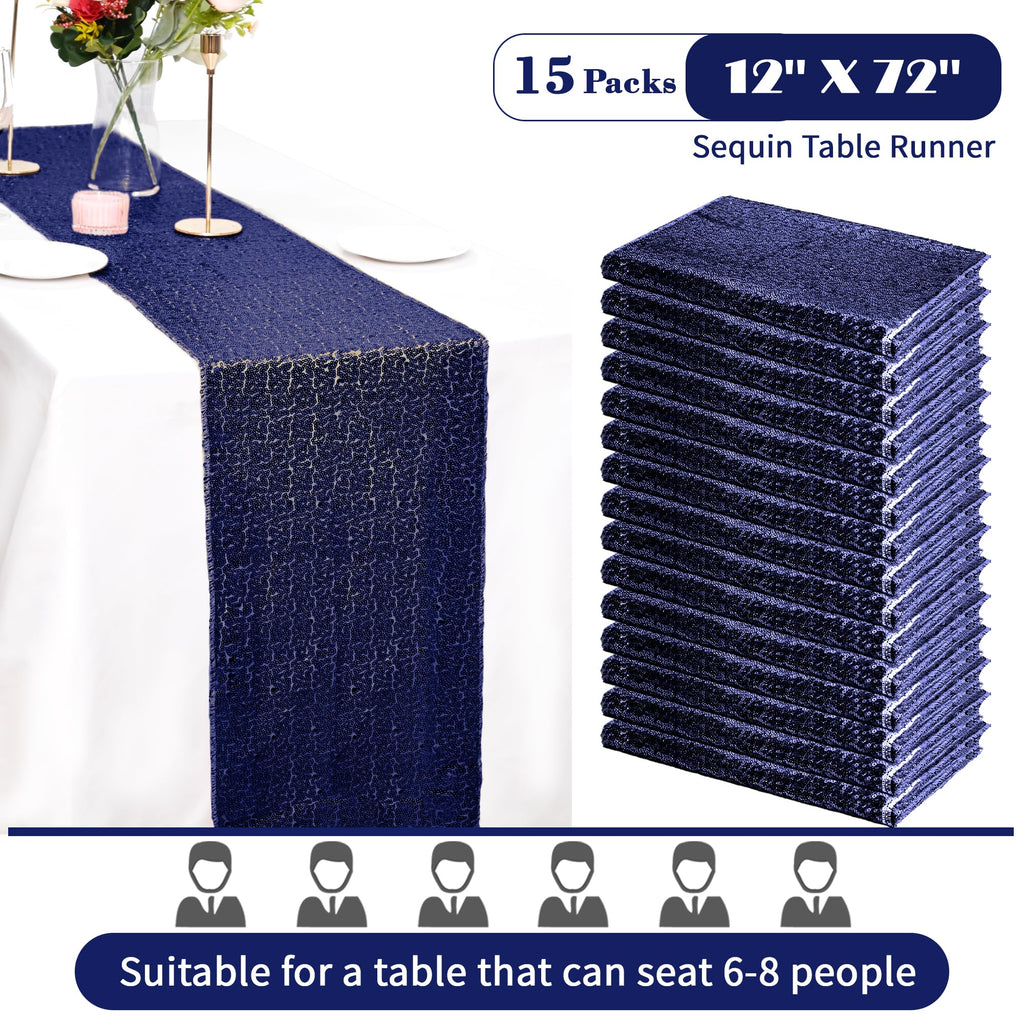 15 Pack Sequin Table Runner 12X108 Inch Royal Blue Table Runner Glitter Metallic Sequin Runner Holiday Table Runners for Wedding Engagement Birthday Party Bridal Baby Shower Graduations Supplies Decor