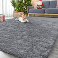 OLANLY 6x6 Area Rug - Soft, Fluffy Shaggy Design for Living Room & Bedroom | Light Grey Indoor Carpet
