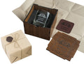 Dungeons Master gift, Whisky Glass with Gift wooden Box, full-grain leather coaster, dragons gifts for men and women unique. Dungeons whiskey glasses