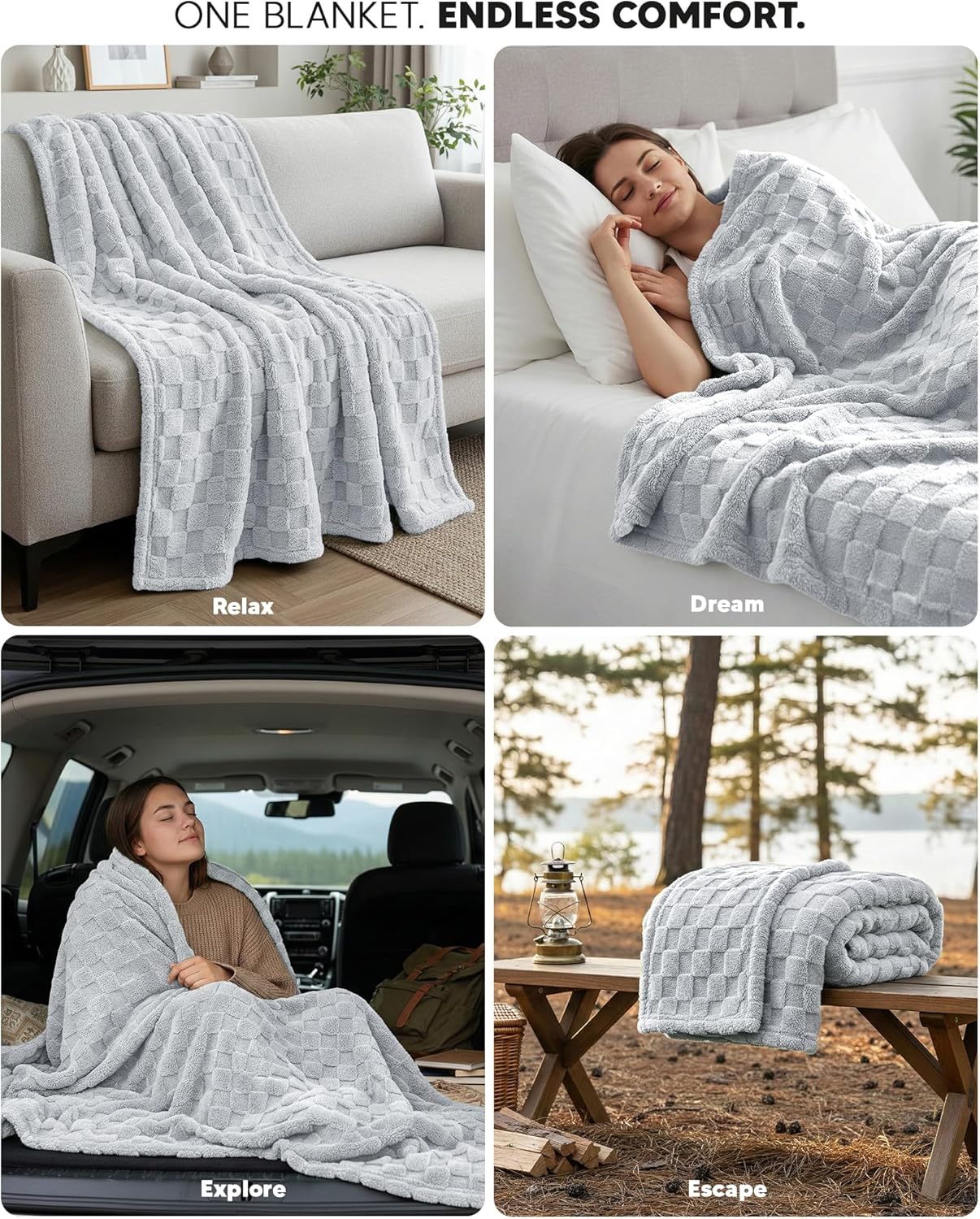 Utopia Bedding Cool Grey Checkered Fleece Throw Blanket - Soft Plush Cozy 50x60 Inches for Couch & Bed