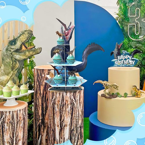 GLURUITE Mosasaurus Dinosaur Cupcake Stand Party Decorations Mosasaurus Cupcake Holder Dinosaur Dessert Tower for Dinosaur Theme Party Birthday Supplies