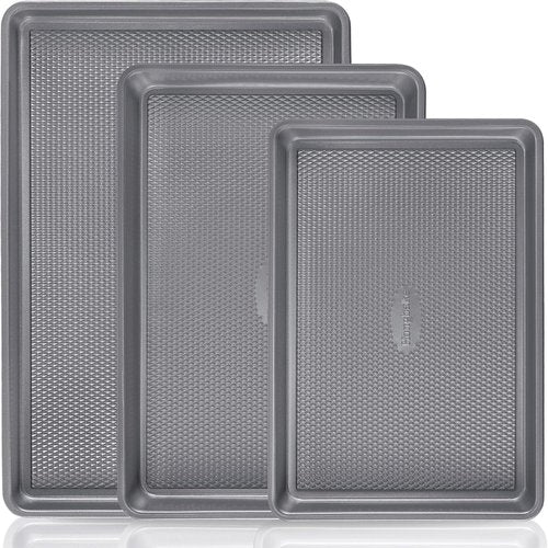 HONGBAKE Nonstick Ceramic Baking Sheet Pan Set - 3 Pack Half/Quarter/Jelly Roll Pans, Charcoal Gray