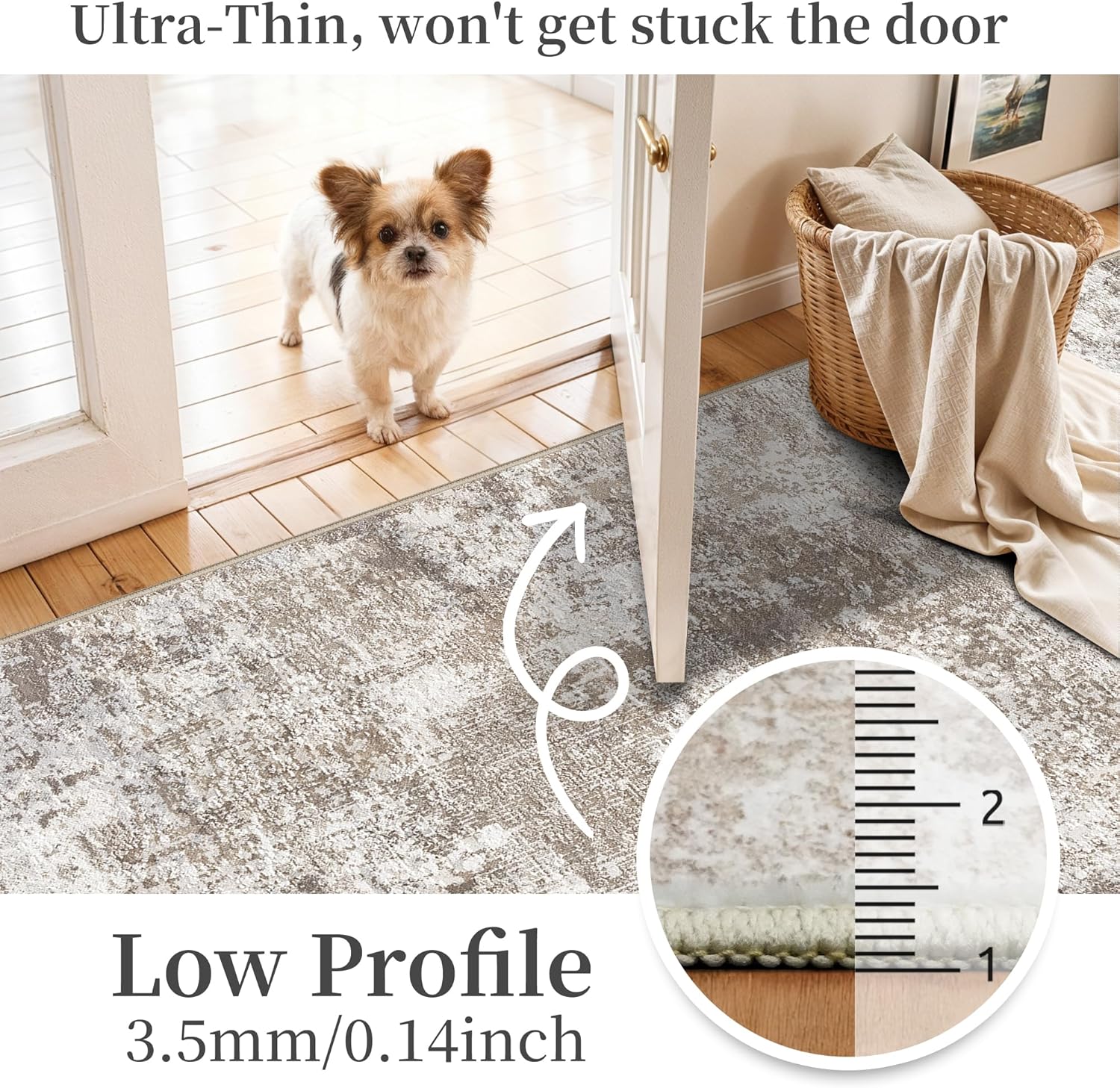 Skiennix Washable Entryway Runner Rug - Modern Abstract Design, Non-Slip, Easy-Clean, 2x5 Brown/Beige