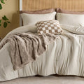 Bedsure King Comforter Set 5 Pieces - Bed in a Bag with Checkered Throw Blanket and Decorative Pillow, Lightweight Bedding Comforter Sets, All Season Boho Bedding, Linen Beige