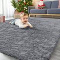 OLANLY Area Rugs - Soft Fluffy Shaggy Indoor Carpet for Living Room & Bedroom | 4x5.9 ft Light Grey