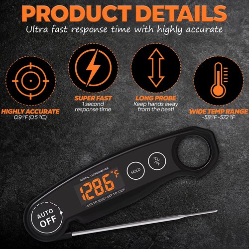 1 Second Instant Read Food Thermometer Rechargeable Meat Thermometer Digital Kitchen Thermometer for Cooking, Grill Thermometer, BBQ Thermometer Waterproof