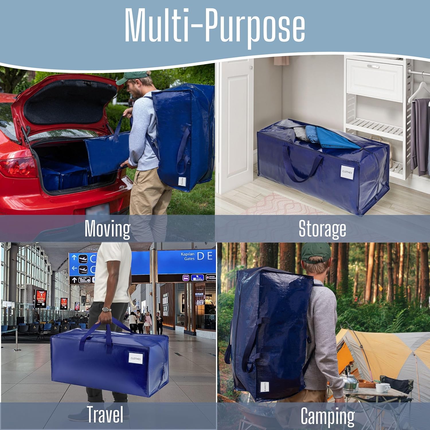 VENO Heavy Duty Moving Bags - 8 Pack with Backpack Straps & Zippers | Extra Large Packing Solution for College Dorms