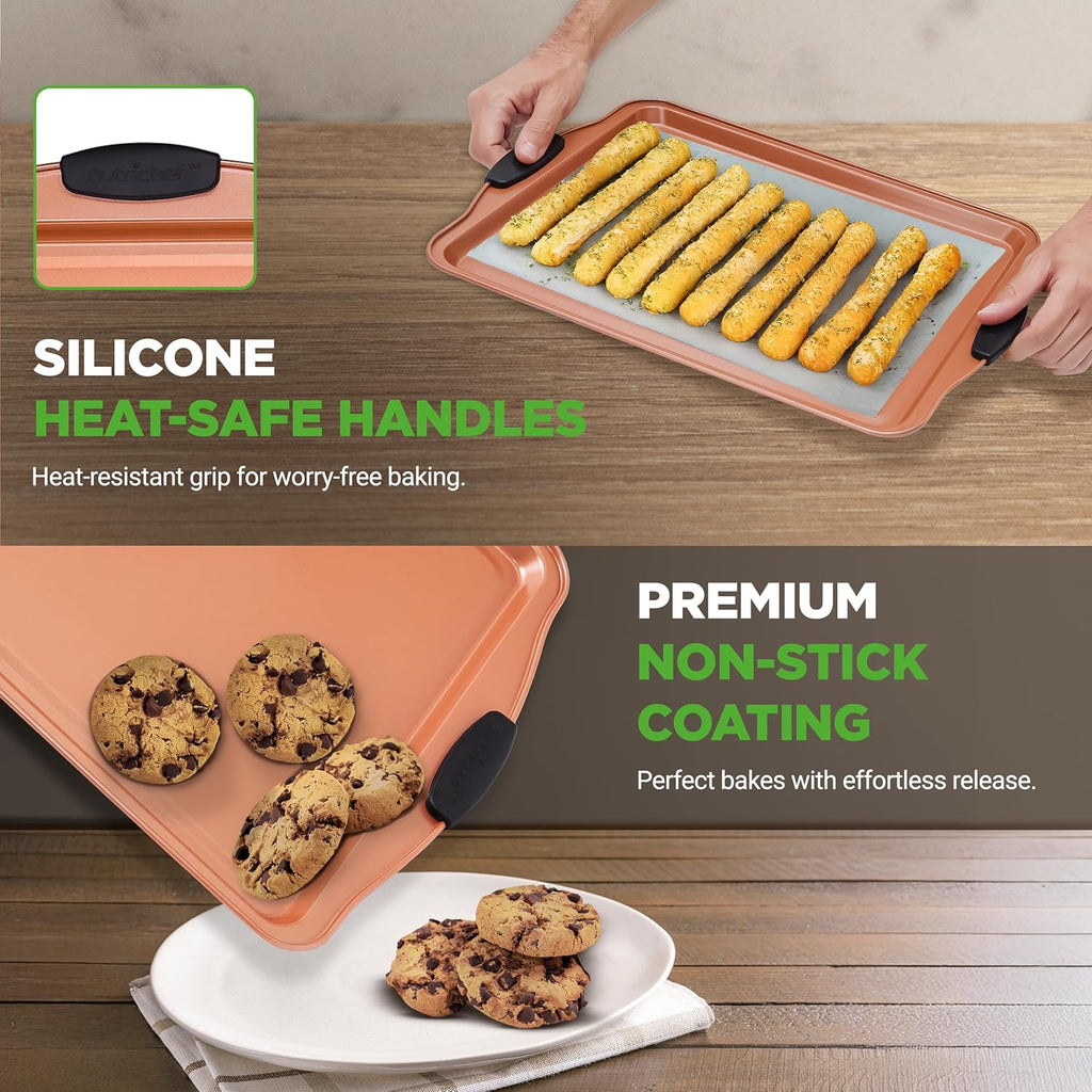 NutriChef 5-Piece Non-Stick Bakeware Set - Premium Carbon Steel Pans with Silicone Handles for Baking & Roasting