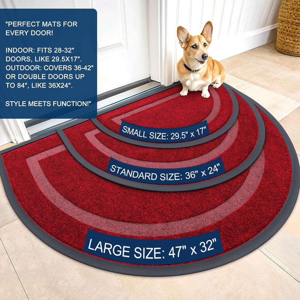 OLANLY Half Circle Door Mat - Waterproof All-Season Indoor/Outdoor Welcome Mat, 36x24, Wine Red