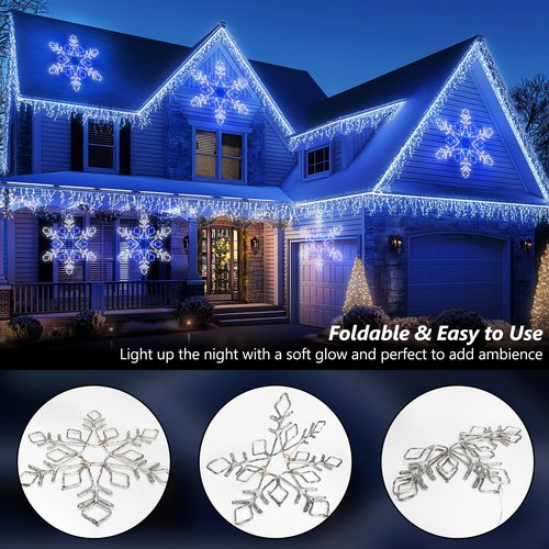 Christmas 35'' Snowflake Lights Decoration - Outdoor Waterproof Christmas Lights Super-Bright White and Blue with Ultimate Timer for Outdoor Home Party Wall Hanging Light
