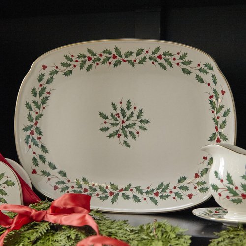 Lenox Serveware, Holiday Serving Platter, Oval Shape, 15.25-Inch, Ivory, Porcelain Material, Dishwasher Safe, Turkey Platter for Thanksgiving, Winter Hosting, Christmas Serving (Multicolor, 1 Piece)