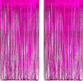 GREATRIL Shiny Fuchsia Tinsel Foil Fringe Curtain - Hot Pink Party Streamers Backdrop - 3.2ft X 8.2ft | 2 Packs