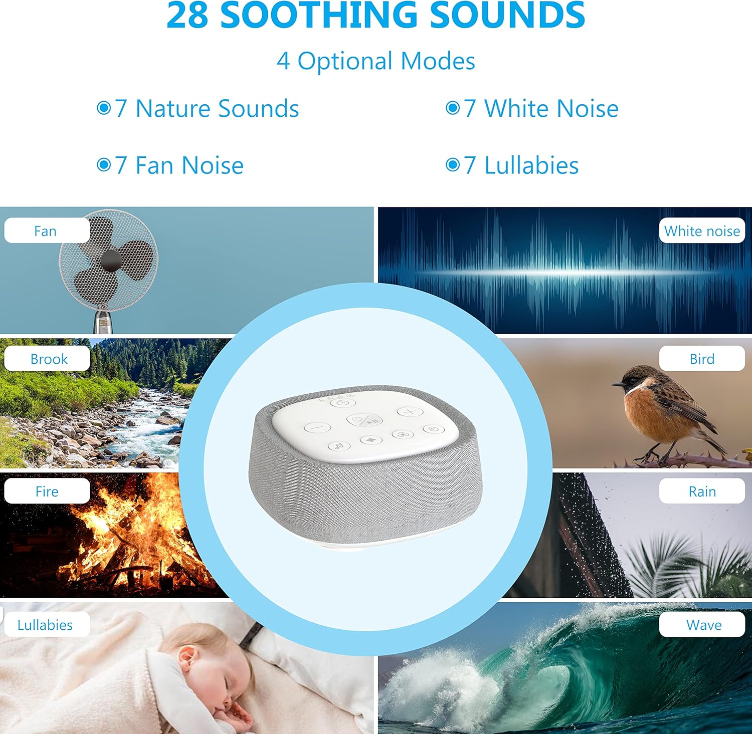 Skiennix Rechargeable White Noise Machine - 28 Soothing Sounds for Sleep | Portable & Timer Function