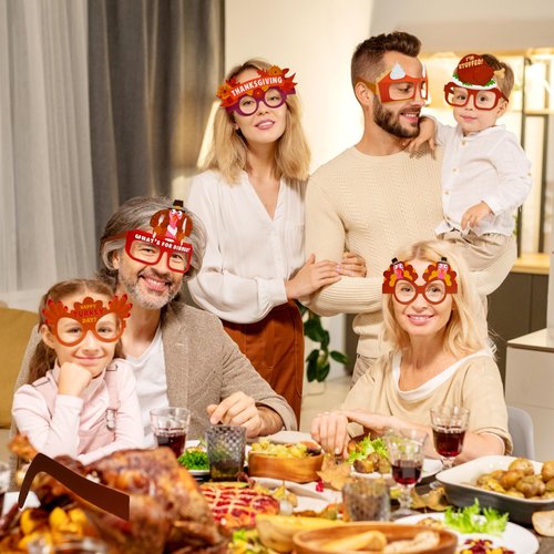 JOYIN 48 Pcs Thanksgiving Turkey Glasses, Turkey Eyewear Frame Pumpkin Maple Leaves Photo Props,Thanksgiving Eyeglasses for kids, Party Favors, Accessories(One Size Fits All)