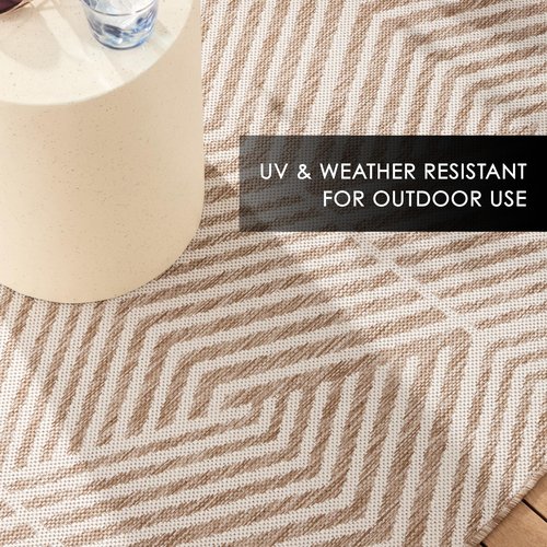 Nicole Miller New York Patio Country Ombre Geo Indoor Outdoor Area Rug, UV Fade Resistant, Low Pile, Beige/Cream, 6'6"x9'2"