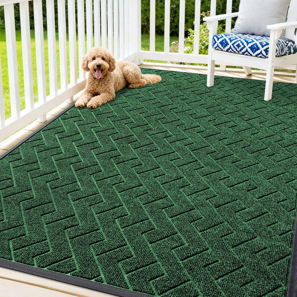 OLANLY Indoor Outdoor Front Door Mat - Waterproof All-Weather Herringbone Design | Easy Clean, 71x47 Inches, Green