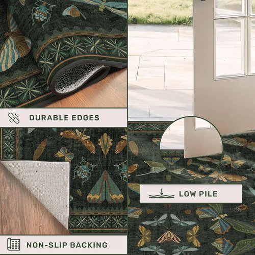 Hazo Haus Entryway Rug - Dark Green 2x3 Washable Non-Slip Throw Rug for Kitchen & Bathroom