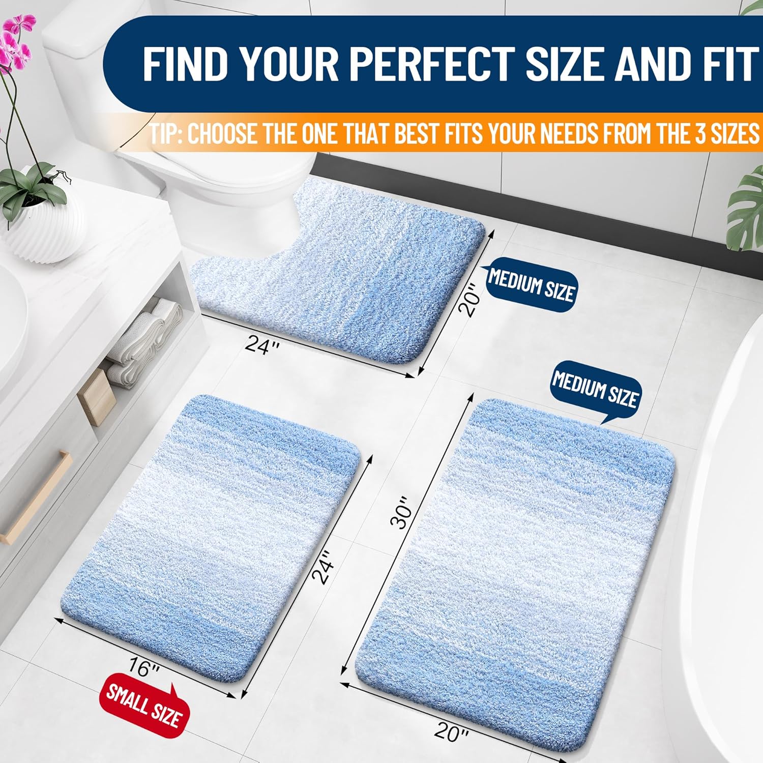 OLANLY Small Bathroom Rugs - Extra Soft Microfiber Mat | Quick-Dry, Washable, Rubber Backing - Light Blue 24x16