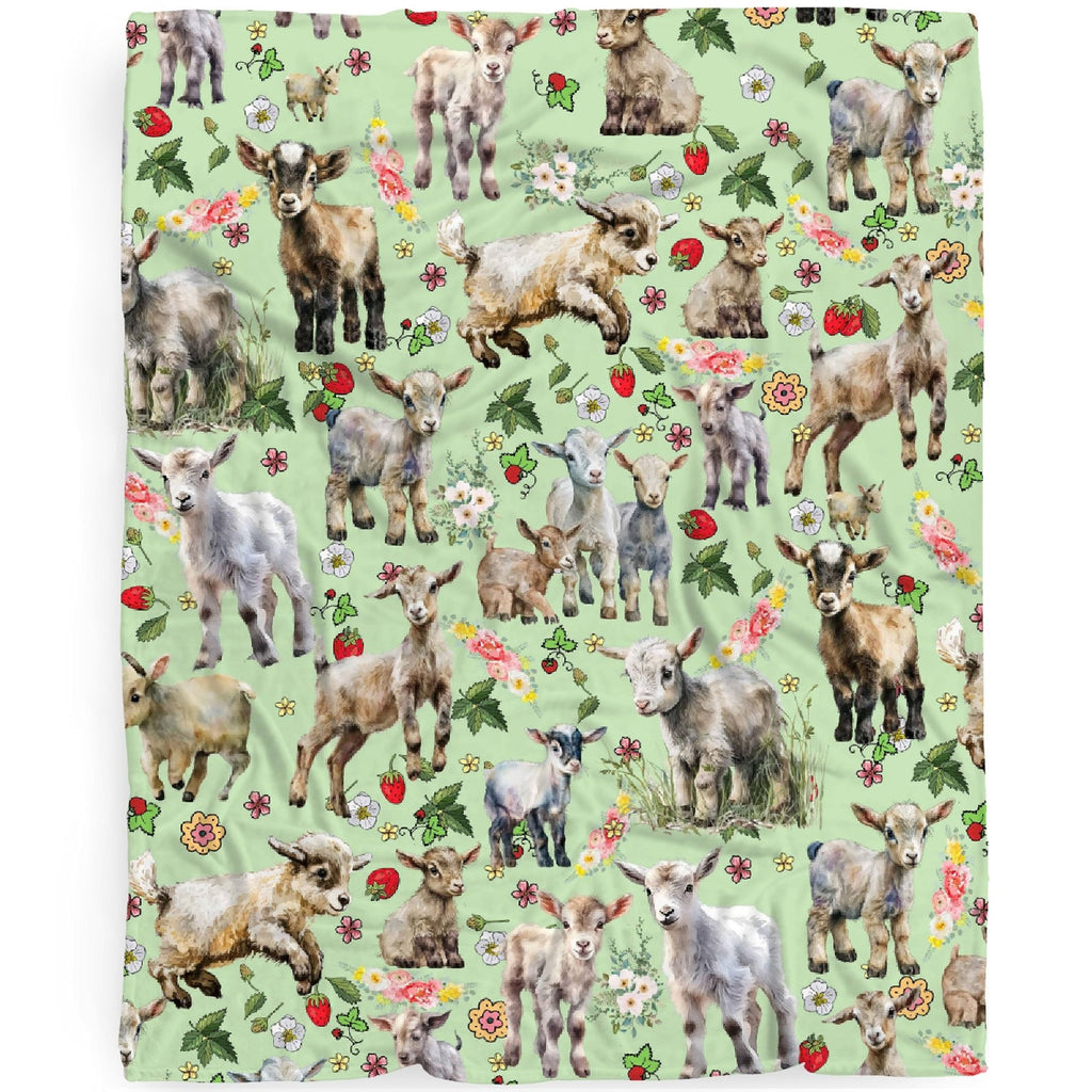 Floral Goats Blanket Gifts for Boys Girls, Farm Animals Throw Blanket Gifts for Adults Decor Cute Goats Plush Soft Lightweight Flannel Fleece Flower Green Blankets for Sofa Bed Couch 80x60In