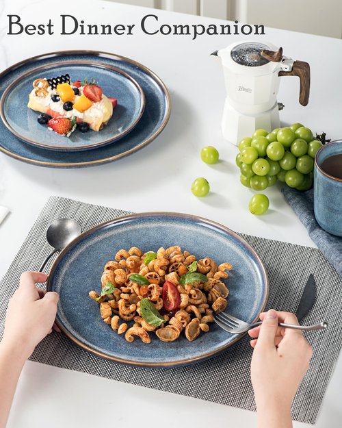 UNICASA 11 Inch Ceramic Dinner Plates Set of 4 – Large Blue Plates for Dinner, Salad, Dessert & Pasta, Durable Serving Dishes, Microwave & Dishwasher Safe