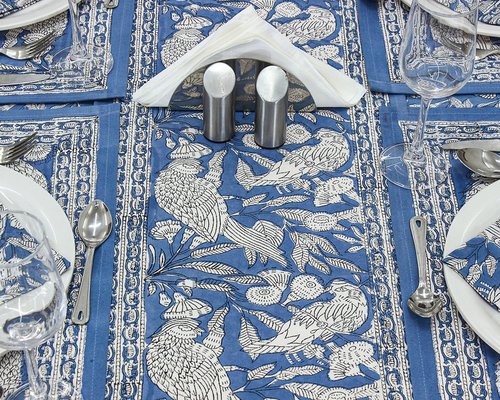 72x118 Inches Rectangle Hand Block Printed Cotton Tablecloth, White Blue Floral Table Cloths Washable, Indian Table Linen for Valentine Thanksgiving Gifts Home Decor Dinning Outdoor
