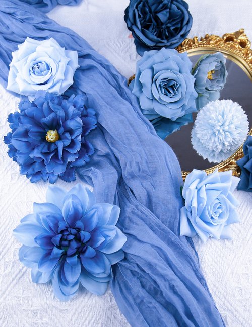 yuagolle Artificial Flowers for Home Decorations: Blue Silk Fake Flowers Bulk Boxed Set, Peony Roses Bouquets with Stems for Table Centerpiece, DIY Wedding, Bridal Shower, Graduation Cap & Tea Party