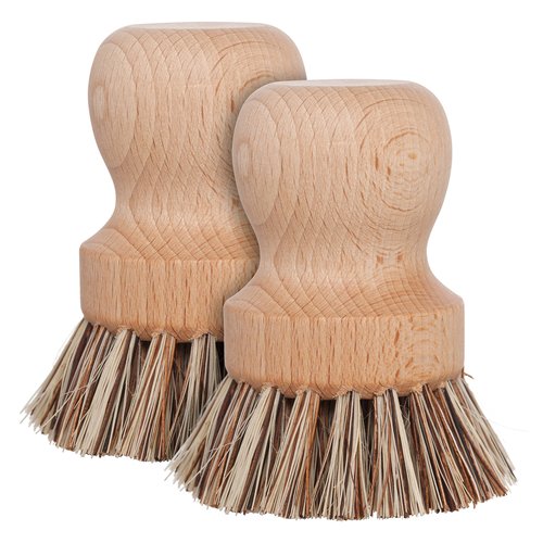 Redecker Pot Brush, Union Fibre, 2-Pack Heavy Duty Scrub Brushes for Pots, Cast Iron & Baked-On Residue, Beechwood, 2.6-Inch Round, Made in Germany