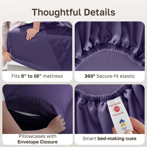 California Design Den Queen Size Sheet Set - 400 Thread Count 100% Cotton, Deep Pocket, Dark Purple - 6 Pieces