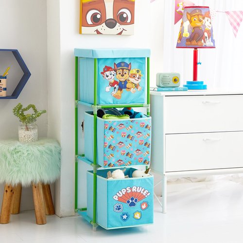 Nickelodeon Paw Patrol 3-Tier Fabric Storage Organizer with 3 Cubes & Lid, Kids Toy Storage Bins for Bedroom, Playroom & Nursery
