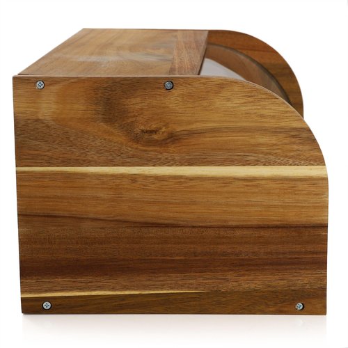 Elama Acacia Wood Bread Box with Clear Sliding Plastic Lid, Rustic Kitchen Counter Storage for Bread, Pastries, Buns & Snacks - Natural Wooden Bread Bin