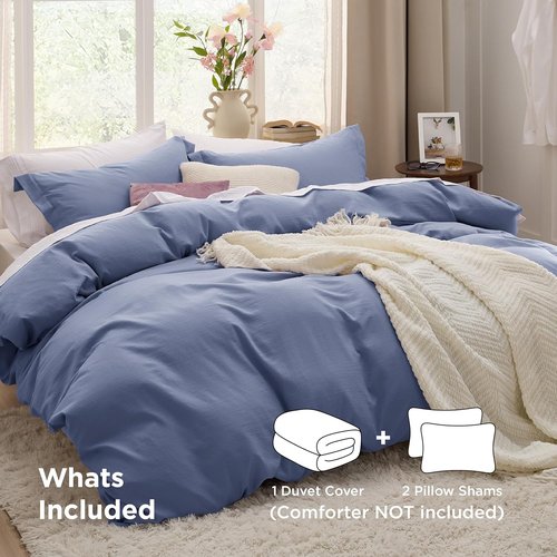 Bedsure Slate Blue Duvet Cover Set - Extra Soft 3-Piece Queen Bedding, 90x90 Inches with Zipper Closure & 2 Pillow Shams