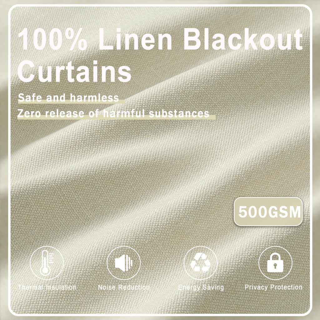 LIMON HOME Linen Blackout Curtains for Living Room 84 Inches Long Boho Black Out Curtains for Bedroom Thermal Insulated Light Blocking Drapes 2 Panels Set Noise Reduction Curtain