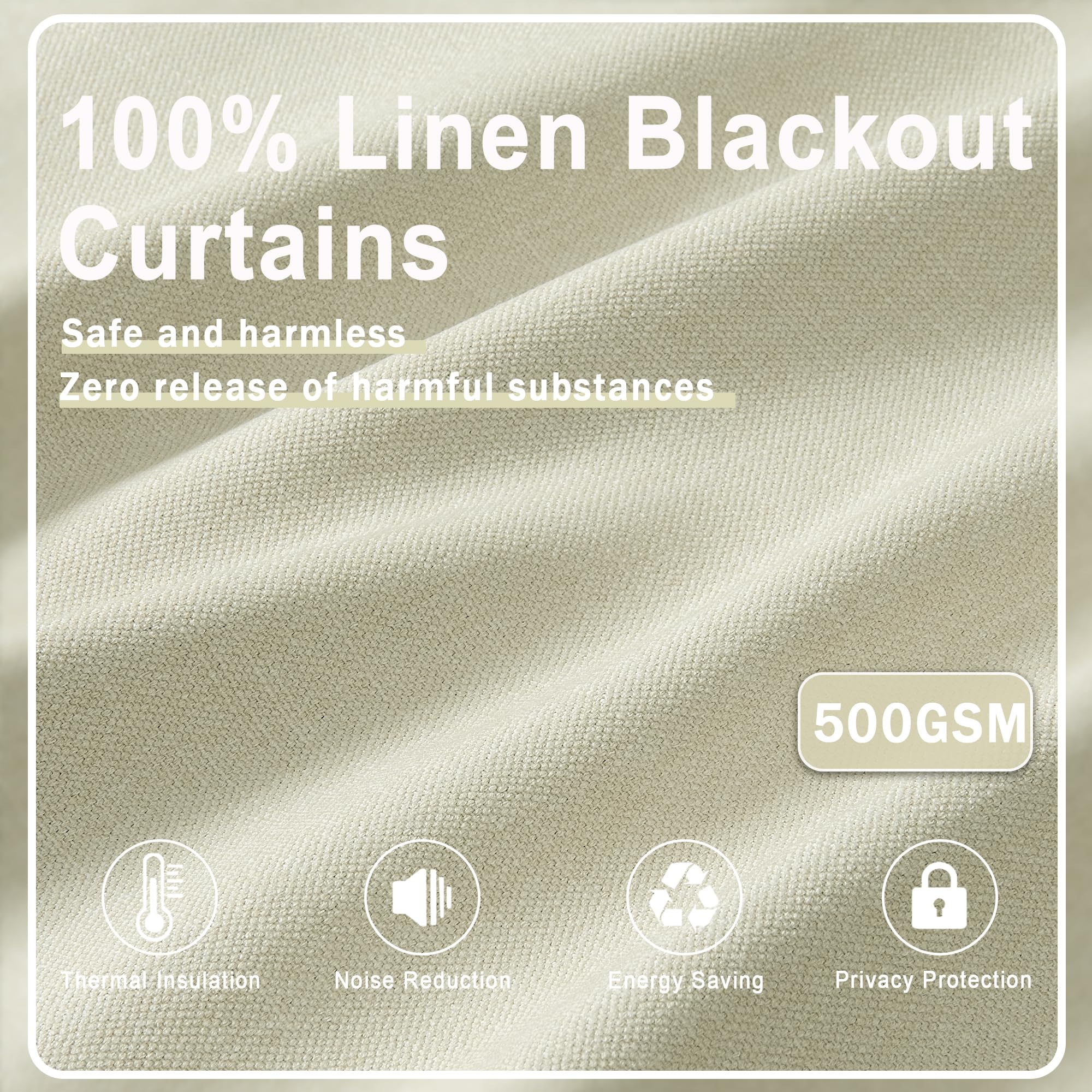 LIMON HOME Linen Blackout Curtains for Living Room 84 Inches Long Boho Black Out Curtains for Bedroom Thermal Insulated Light Blocking Drapes 2 Panels Set Noise Reduction Curtain