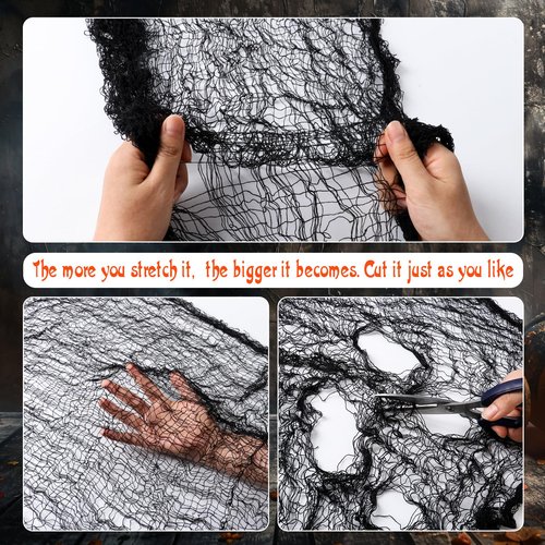 Mcupper 6 Pack Black Halloween Creepy Cloth (30 x 72 Inch), Halloween Gauze, Creepy Gauze for House, Outdoor, Yard and Halloween Decoration Indoor