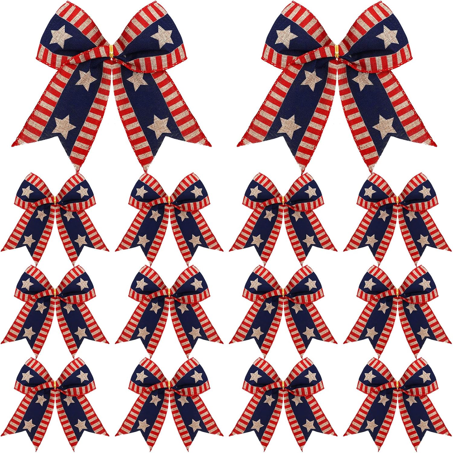 Skiennix 12 Pcs 6-Inch Patriotic Bows - Red, White & Blue Burlap Decor for 4th of July Celebrations