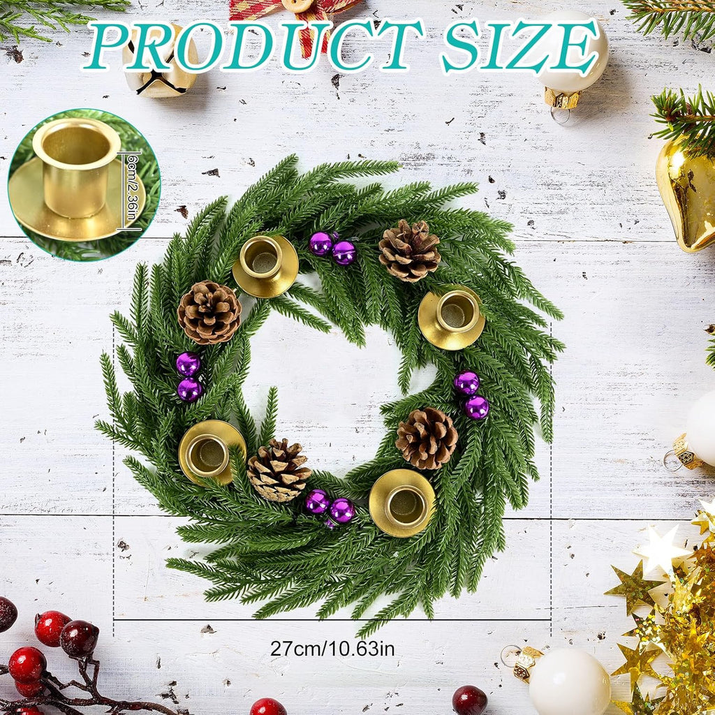Norfolk Pine Advent Wreath - Purple Berries & Pinecones | Elegant Holiday Centerpiece Decor