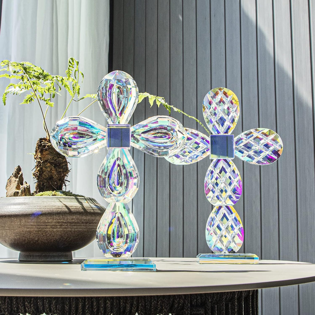 QFkris Crystal Cross Figurine - Elegant 8.5-Inch Tabletop Decor for Home & Gift for Women