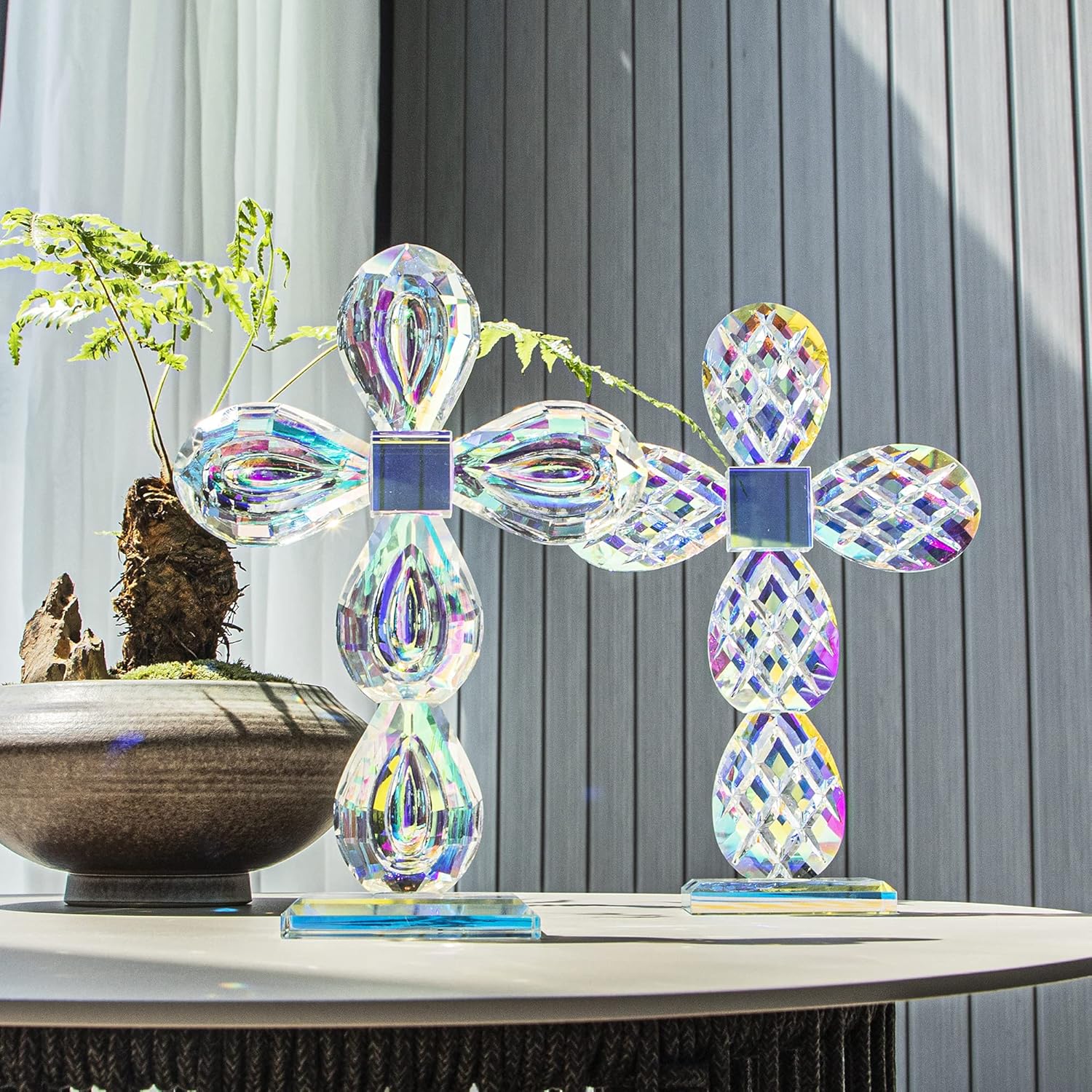 QFkris Crystal Cross Figurine - Elegant 8.5-Inch Tabletop Decor for Home & Gift for Women