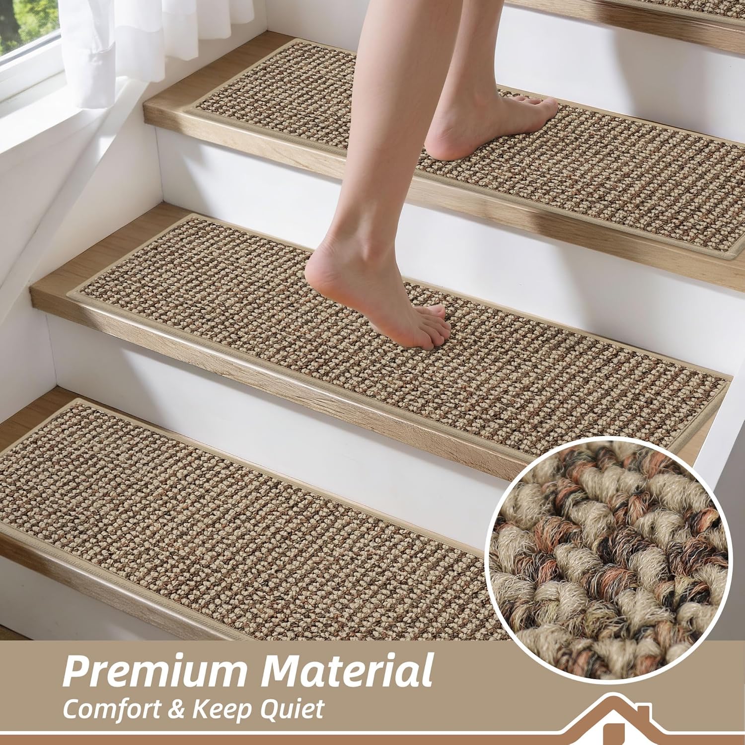 BEQHAUSE Indoor Door Mat & Stair Treads Set - Non-Slip, Stain-Resistant, Washable | 20"x32" Mat & 15 Pcs Taupe Treads