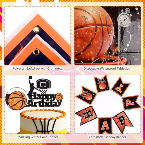 Basketball Birthday Party Decorations, Basketball Themed Party Decorations Supplies Include Balloon Arch Kit Banner Cake Topper Backdrop for Boys Sports Birthday Decor