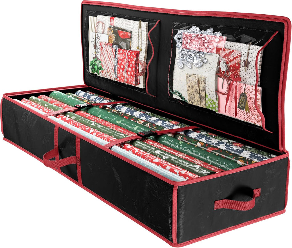 Skiennix Heavy Duty Wrapping Paper Organizer - Black Storage Bag for Gift Bags & Decorations