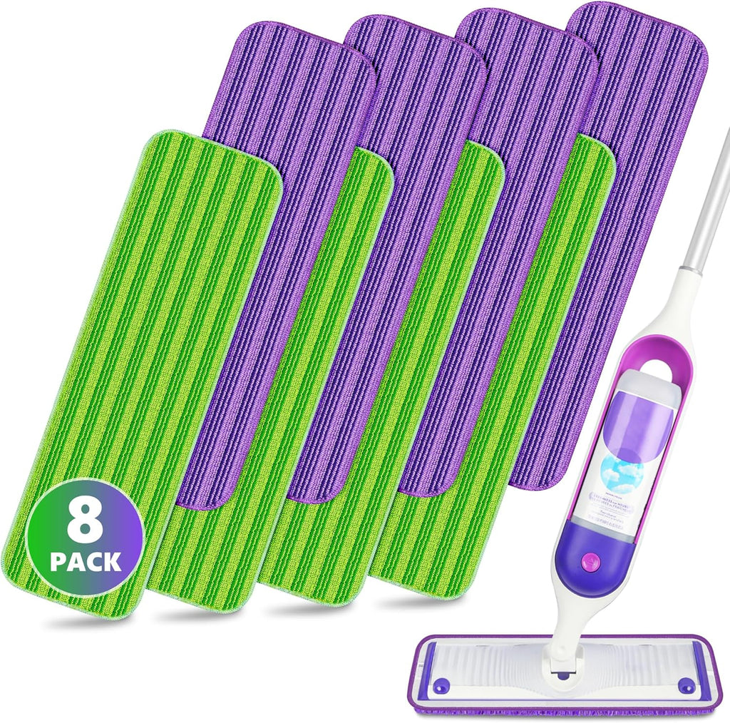 SEVENMAX Reusable Microfiber Mop Pads - 15" Washable Replacement Heads for Swiffer PowerMop | 8-Pack for Wood Floor Cleaning