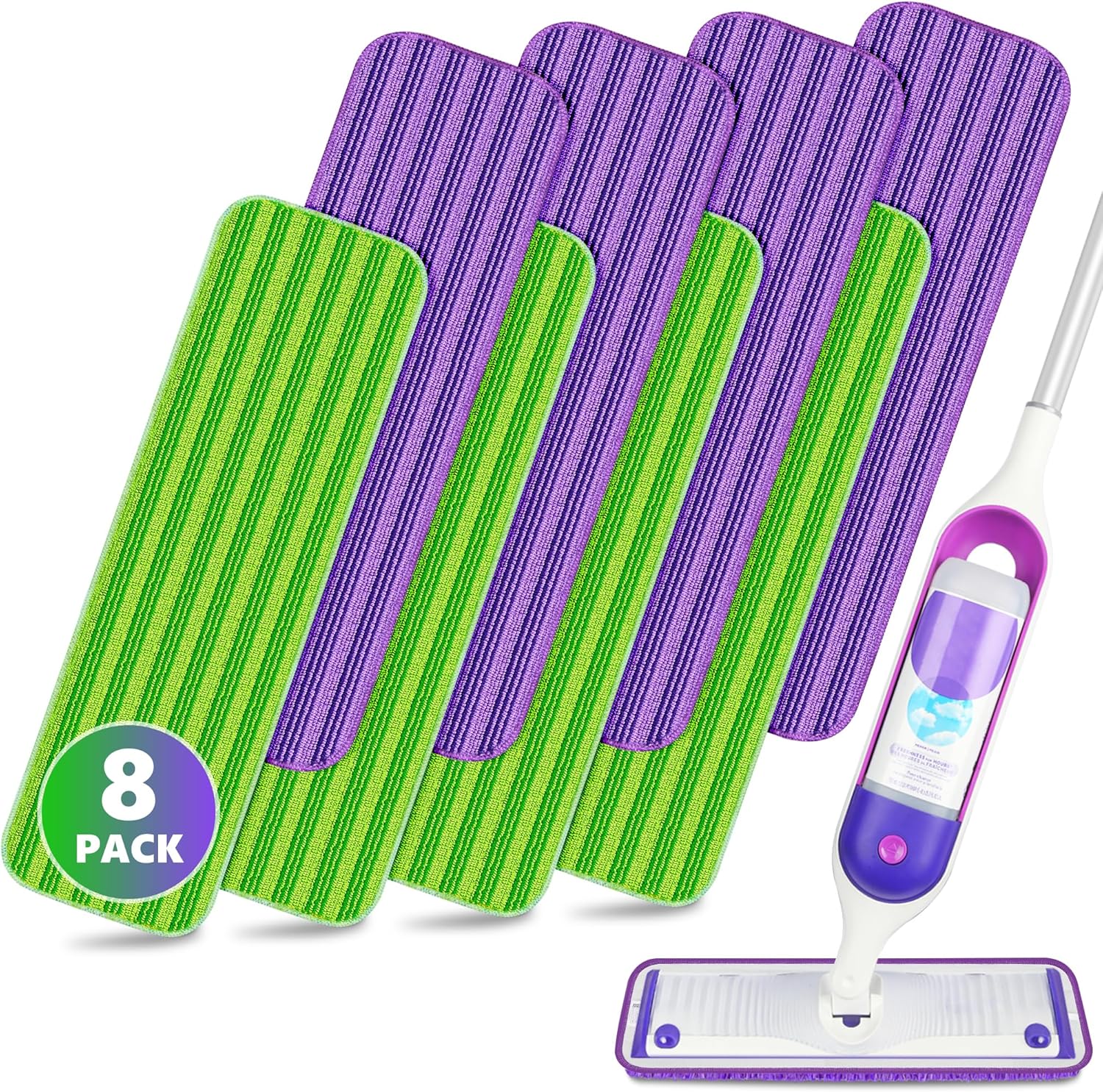 SEVENMAX Reusable Microfiber Mop Pads - 15" Washable Replacement Heads for Swiffer PowerMop | 8-Pack for Wood Floor Cleaning