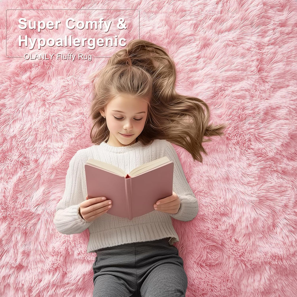 OLANLY 2x8 Soft Fluffy Machine Washable Runner Rug - Ideal for Hallway, Bedroom, Nursery, Pink Decor