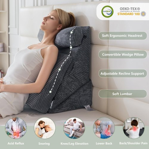 HIGOGOGO 10PCS Orthopedic Bed Wedge Pillow Set – Adjustable Soft Foam Body Positioners for After Surgery Recovery, Back & Leg Pain Relief, Sitting Up in Bed, Acid Reflux & GERD, Dark Grey