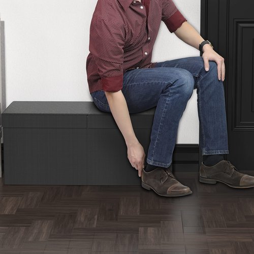 Simple Houseware Foldable Faux Leather Storage Ottoman Bench, Black