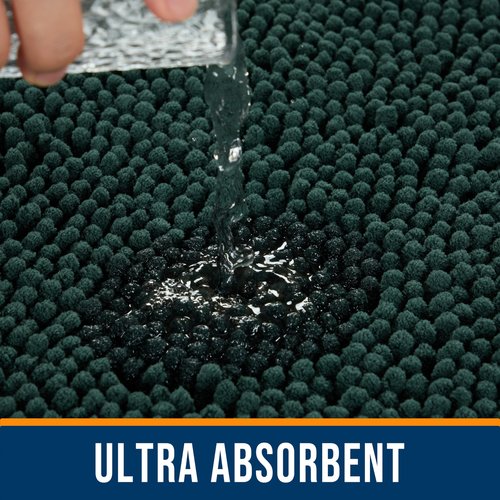 watthourhome Chenille Bathroom Rug Extra Soft Absorbent Quick Dry Machine Washable Non-Slip Bath Mat for Tub Shower and Bathroom Floor Plush Shaggy Home Decor 24"x16" Green