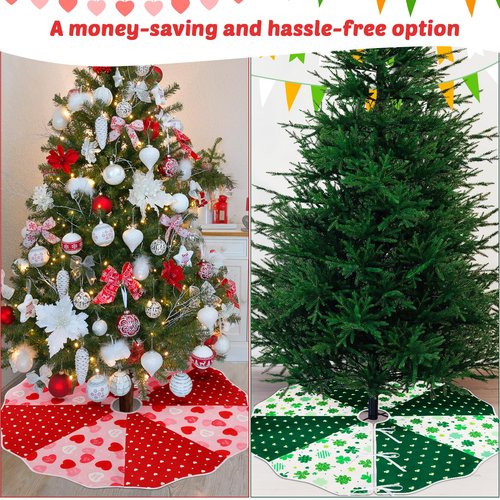 36in Double Sided Valentine's Day Tree Skirt,St. Patrick's Day Tree Skirts Decorations,Reversible Holiday Tree Mat Party Supplies for Tabletop Trees Decoration