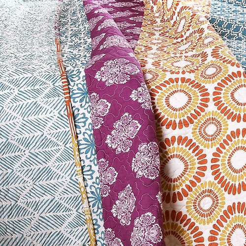 Lush Decor Bohemian Stripe Reversible Cotton Quilt Set, 3 Piece Set, Full/ Queen, Fuchsia & Orange -Striped Bedding Set - Purple Quilts Queen Size - Boho Decor
