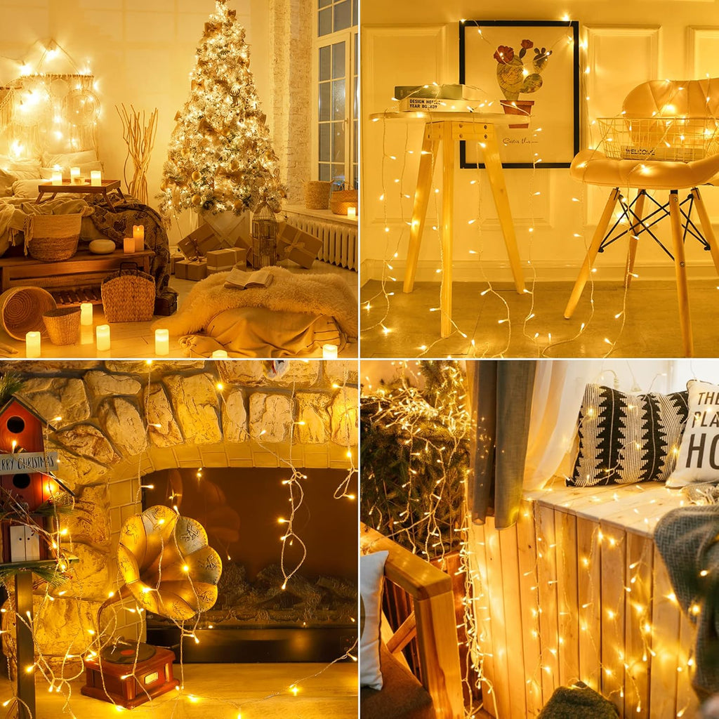 YOUNGAR 98FT Outdoor String Lights - 200 LED Fairy Twinkle Lights with 8 Modes | Warm White for Home, Garden, Party Decor